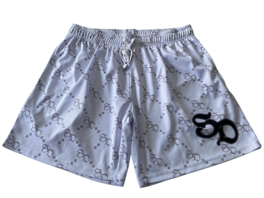 STRAIT DRIP - White SD Logo Shorts
